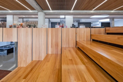 laminated wood,school design,university library,patterned wood decoration,lecture room,wood floor,lecture hall,corten steel,wooden beams,wood flooring,wooden planks,usyd,archidaily,library,school benches,music conservatory,wooden floor,wood-fibre boards,reading room,canteen