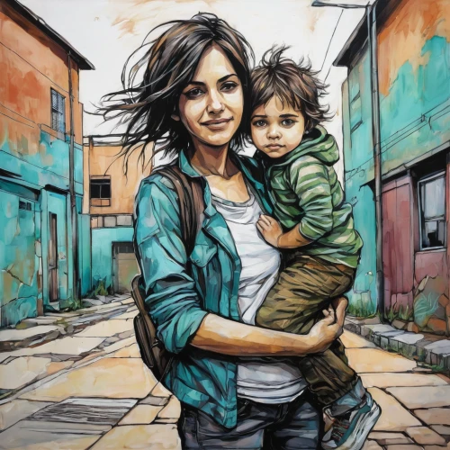 oil painting on canvas,street art,streetart,urban street art,oil painting,little girl and mother,child portrait,chalk drawing,capricorn mother and child,street artists,graffiti art,art painting,oil on canvas,girl and boy outdoor,mother-to-child,david-lily,urban art,italian painter,street artist,mural,Illustration,Realistic Fantasy,Realistic Fantasy 23