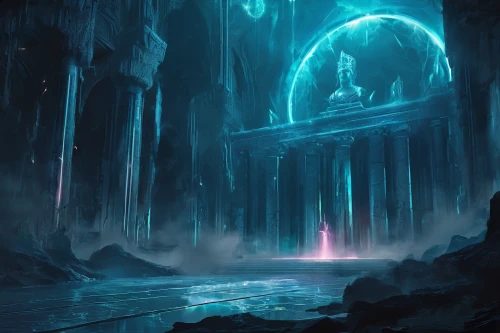 ice castle,ice planet,ice cave,fantasy landscape,hall of the fallen,ice landscape,northrend,fantasy picture,borealis,ice wall,futuristic landscape,glacier cave,blue cave,arcanum,the glacier,portal,concept art,glacial,maelstrom,ice crystal,Conceptual Art,Fantasy,Fantasy 02
