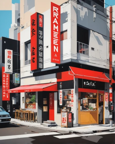 retro diner,ramen,convenience store,store fronts,japanese restaurant,watercolor shops,izakaya,record store,sushi japan,bakery,new york restaurant,ginza,harlem,pastry shop,facade painting,world digital painting,deli,japan place,store front,digital painting,Conceptual Art,Oil color,Oil Color 07