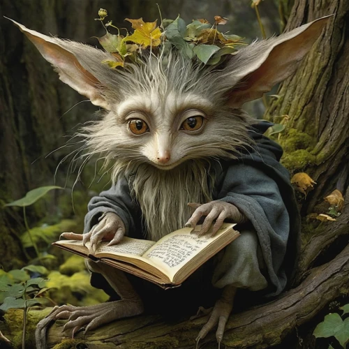 reading owl,faerie,magic book,scholar,faery,children's fairy tale,fairy tale character,bookworm,child with a book,fantasy portrait,little girl reading,read a book,wood elf,hobbit,fantasy art,reader,yoda,fae,aye-aye,jrr tolkien,Illustration,Realistic Fantasy,Realistic Fantasy 14