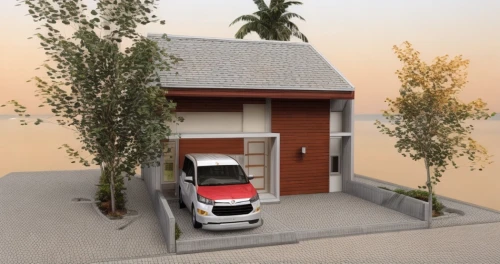 3d rendering,compact van,inverted cottage,planted car,parking system,small house,mobile home,eco-construction,coastal protection,microvan,fire station,hydrogen vehicle,small cabin,heat pumps,garage,residential house,electric charging,render,open-plan car,house trailer