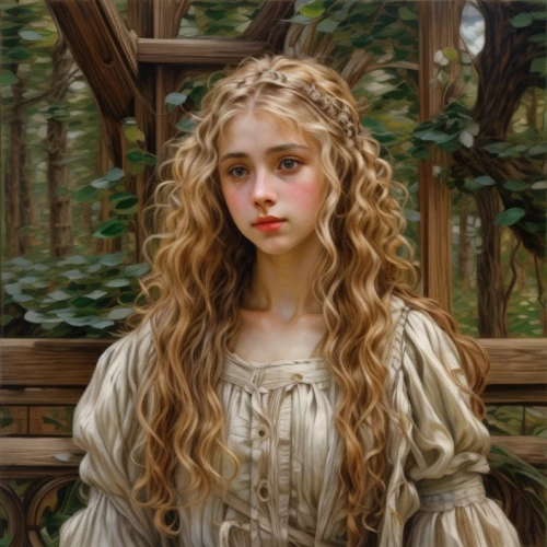 portrait of a girl,mystical portrait of a girl,young girl,fantasy portrait,girl portrait,young woman,girl in the garden,jessamine,romantic portrait,young lady,oil painting,girl with tree,blond girl,rapunzel,girl in a long,lillian gish - female,child portrait,blonde girl,blonde woman,oil painting on canvas