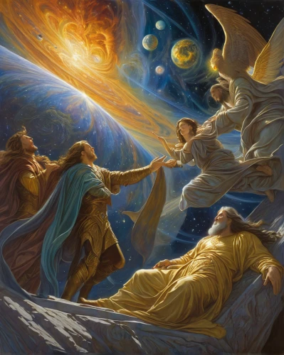 birth of christ,pentecost,birth of jesus,the annunciation,the three magi,contemporary witnesses,the three wise men,benediction of god the father,three wise men,ascension,sacred art,nativity,angelology,fantasy picture,holy three kings,astronomers,church painting,angels of the apocalypse,nativity of jesus,holy spirit,Illustration,Realistic Fantasy,Realistic Fantasy 03