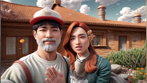 old couple,korean folk village,kyrgyz,game illustration,chinese background,world digital painting,gnomes,man and wife,kimjongilia,vintage man and woman,azerbaijan azn,asian culture,scandia gnomes,gnome,android game,eurasian,bagan,gnomes at table,scandia gnome,asian conical hat