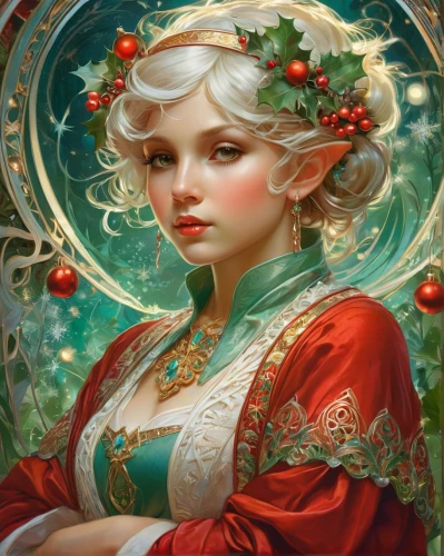 christmas angel,retro christmas lady,fantasy portrait,christmas woman,retro christmas girl,holly wreath,girl in a wreath,elf,holly berries,christmas girl,flower of christmas,christmas motif,christmas wallpaper,white rose snow queen,suit of the snow maiden,yule,elsa,christmas elf,the snow queen,christmas flower,Conceptual Art,Fantasy,Fantasy 05