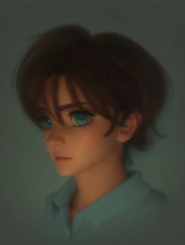 digital painting,detective conan,moody portrait,tracer,worried girl,cyan,marco,child portrait,pastel paper,soft pastel,world digital painting,anime boy,bloned portrait,hand digital painting,gale,child boy,digital art,study,unsure,blue painting,Game&Anime,Pixar 3D,Pixar 3D