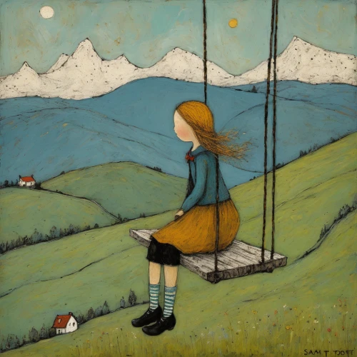 little girl in wind,girl with bread-and-butter,carol colman,girl with dog,tightrope walker,girl in the garden,mirror in the meadow,girl with a wheel,tightrope,hanging moon,chairlift,carol m highsmith,garden swing,girl picking apples,meadow play,wooden swing,girl lying on the grass,yellow grass,heather winter,woman with ice-cream,Art,Artistic Painting,Artistic Painting 49