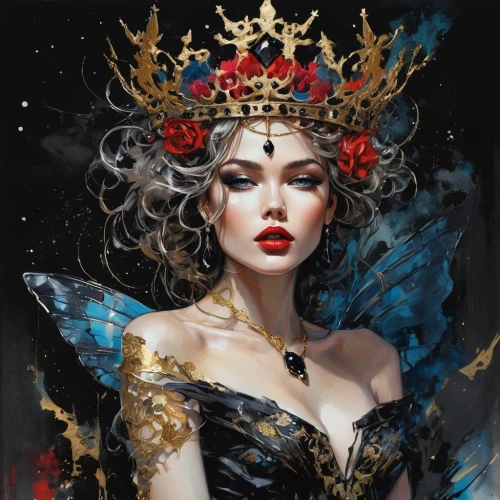queen of the night,fantasy art,fairy queen,fantasy portrait,queen of hearts,golden crown,the carnival of venice,queen crown,lady of the night,painted lady,masquerade,gold crown,fantasy woman,monarch,the snow queen,crowned,gold foil crown,vanessa (butterfly),amano,gold foil art,Photography,Fashion Photography,Fashion Photography 03