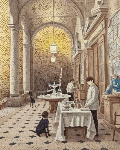 eucharist,the annunciation,eucharistic,children studying,children's interior,kate greenaway,holy communion,children's room,church painting,john atkinson grimshaw,boy praying,the little girl's room,communion,dining room,royal interior,victorian kitchen,infant baptism,meticulous painting,vintage illustration,tearoom,Game&Anime,Doodle,Children's Color Manga