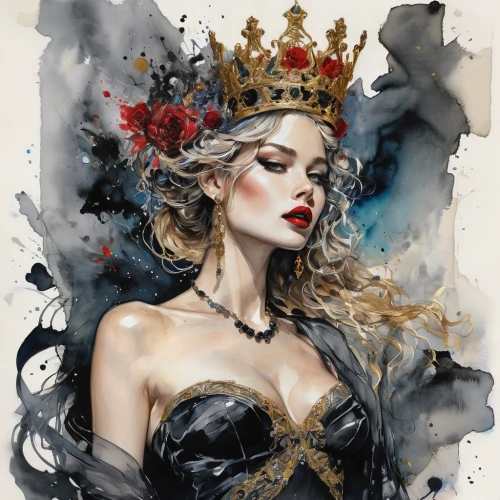 fashion illustration,queen of the night,queen of hearts,queen crown,the carnival of venice,crowned,crowning,fantasy art,lady of the night,crown,imperial crown,painted lady,queen s,the crown,fairy queen,gold foil crown,watercolor pin up,headdress,heart with crown,crow queen,Photography,Fashion Photography,Fashion Photography 03