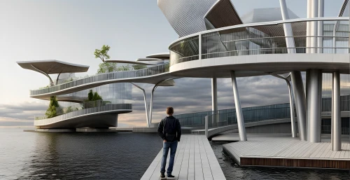 futuristic architecture,autostadt wolfsburg,the observation deck,yacht exterior,observation deck,modern architecture,cube stilt houses,house by the water,futuristic art museum,penthouse apartment,sky space concept,3d rendering,observation tower,houseboat,floating island,skyscapers,residential tower,cubic house,glass facade,dunes house