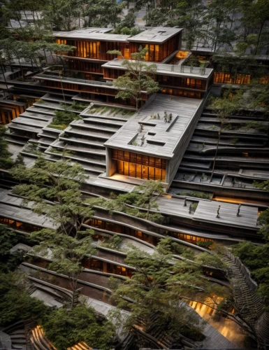 chinese architecture,japanese architecture,tigers nest,shenzhen vocational college,eco hotel,asian architecture,ryokan,suzhou,japanese zen garden,apartment complex,residential,archidaily,apartment block,hotel complex,danyang eight scenic,3d rendering,arq,building valley,apartment building,zen garden,Architecture,Villa Residence,Masterpiece,Organic Architecture