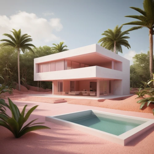 tropical house,mid century house,3d rendering,3d render,render,pool house,beach house,dunes house,3d rendered,modern house,holiday villa,pink squares,beachhouse,mid century modern,florida home,cubic house,cabana,villa,cube house,luxury property,Unique,3D,Toy