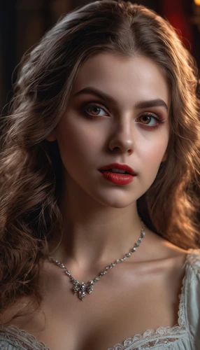 bridal jewelry,romantic portrait,romantic look,vampire woman,jewelry,necklace with winged heart,jessamine,mystical portrait of a girl,pearl necklace,necklace,vampire lady,cinderella,young woman,portrait photography,gothic portrait,gift of jewelry,girl in a historic way,natural cosmetic,celtic queen,fairy tale character,Photography,General,Natural