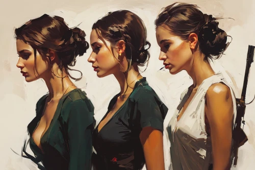 fashion illustration,katniss,four seasons,studies,updo,young women,bunches of rowan,world digital painting,the three graces,chignon,digital painting,three,girl portrait,women silhouettes,bow-knot,study,selanee henderon,girl in a long,trio,art painting,Conceptual Art,Fantasy,Fantasy 06