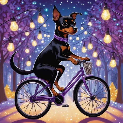 toy manchester terrier,english toy terrier,pinscher,miniature pinscher,german pinscher,manchester terrier,austrian pinscher,dobermann,dog illustration,doberman,boston terrier,dobermannt,bikejoring,bike pop art,australian kelpie,toy fox terrier,bicycle,bicycle ride,bicycle lighting,dog cartoon,Illustration,Children,Children 01