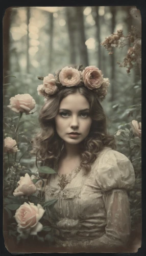 vintage flowers,vintage woman,girl in flowers,wild roses,vintage girl,vintage female portrait,eglantine,rosebushes,faery,girl in a wreath,girl in the garden,rosa 'the fairy,victorian lady,mystical portrait of a girl,jessamine,vintage botanical,ambrotype,landscape rose,wild rose,vintage background,Photography,Documentary Photography,Documentary Photography 03