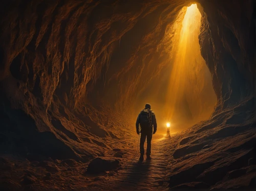 lava tube,caving,cave tour,hollow way,descent,cave,inner light,ice cave,lava cave,exploration,guiding light,pit cave,world digital painting,passage,crevasse,the descent to the lake,glacier cave,yellow light,the pillar of light,cave man