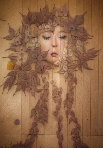 wood mirror,dahlia pinata,dried hydrangeas,girl in a wreath,paper art,wood art,multiple exposure,fallen leaf,autumn wreath,double exposure,doll looking in mirror,fractalius,sunflower paper,thunberg's fan maple,dried petals,metamorphosis,autumn leaf paper,clothespins,fallen oak leaf,made of wood,Common,Common,Photography
