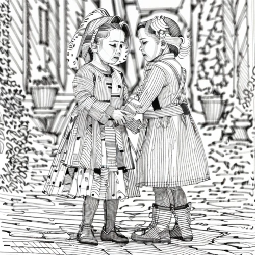 little boy and girl,sewing pattern girls,two girls,vintage boy and girl,little girls walking,girl and boy outdoor,coloring page,coloring pages kids,vintage children,little girls,coloring pages,children girls,a collection of short stories for children,boy and girl,joint dolls,book illustration,hand-drawn illustration,young couple,conversation,children's fairy tale,Design Sketch,Design Sketch,None