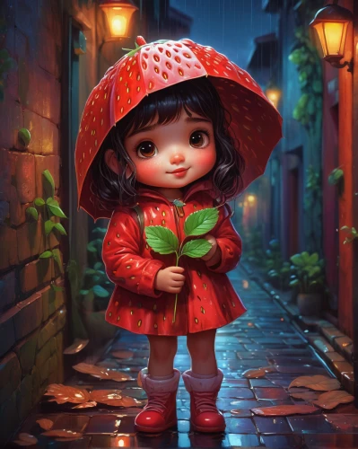 red rose in rain,little girl with umbrella,in the rain,walking in the rain,little red riding hood,raincoat,cherry blossom in the rain,rainy day,rainy,rain lily,red coat,cute cartoon image,asian umbrella,red riding hood,umbrella,summer umbrella,rainy season,rain,watermelon umbrella,raining,Conceptual Art,Fantasy,Fantasy 15