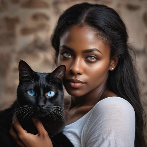 black models,black couple,romantic portrait,black cat,kat,cat european,maria bayo,pet black,cat with blue eyes,jiji the cat,ebony,beautiful african american women,black skin,cat's eyes,african american woman,feline look,blue eyes cat,two cats,cat portrait,young cat,Photography,General,Natural