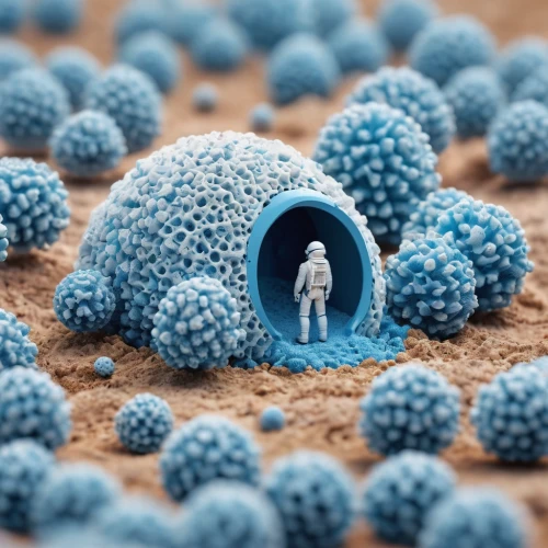 tiny world,blue eggs,trypophobia,ants wiesenknopf bluish,anthill,desert coral,miniature figures,blue mushroom,bluebottle,pompom,turquoise wool,microbe,mandelbulb,insect ball,macro world,blue mold,ant hill,blue grape hyacinth,grape hyacinth,pollen warehousing,Unique,3D,Panoramic