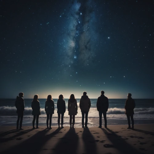 astronomers,starfield,stargazing,travelers,the stars,night stars,group of people,the universe,composite,the people in the sea,celestial bodies,zodiacal signs,dark beach,against the current,artists of stars,the twelve apostles,universe,group think,connectedness,signs of the zodiac,Photography,General,Cinematic