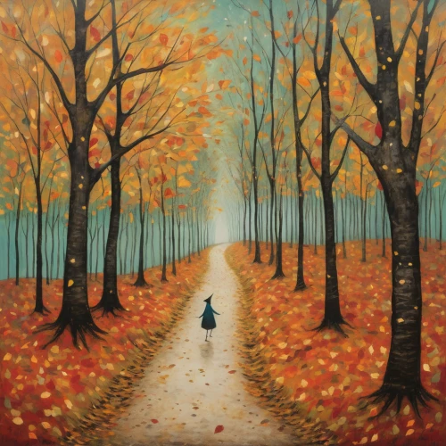 autumn walk,autumn landscape,autumn idyll,autumn forest,autumn background,autumn trees,fall landscape,the autumn,autumn leaves,autumn scenery,tree lined lane,autumnal leaves,autumn day,forest road,tree lined path,autumn theme,one autumn afternoon,pathway,deciduous forest,girl with tree,Art,Artistic Painting,Artistic Painting 49