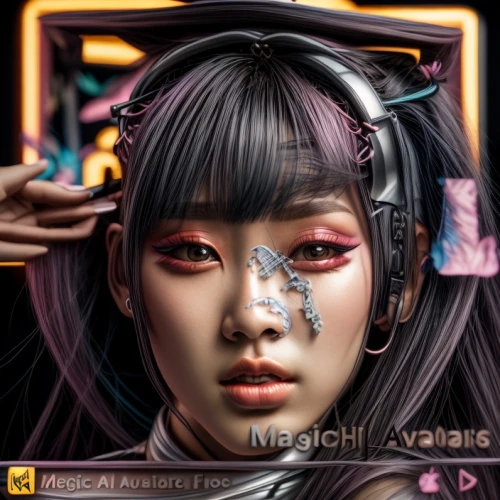 world digital painting,cyberpunk,digital painting,digital art,harajuku,tiktok icon,cyborg,echo,geisha,operator,digital artwork,tears bronze,masquerade,oil cosmetic,asian vision,anime girl,cyber,digiart,music player,geisha girl