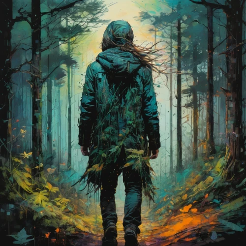 parka,forest man,the wanderer,wanderer,woodsman,forest walk,the forest,forest background,the woods,forest,eskimo,in the forest,wilderness,farmer in the woods,digital illustration,digital painting,hiker,forest dark,world digital painting,jacket,Illustration,Paper based,Paper Based 13