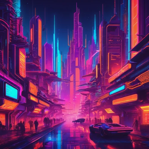 cityscape,colorful city,cyberpunk,futuristic landscape,metropolis,fantasy city,futuristic,80's design,neon arrows,city,urban,tokyo city,dystopian,city blocks,scifi,vapor,vast,the city,shinjuku,ultraviolet,Conceptual Art,Sci-Fi,Sci-Fi 27