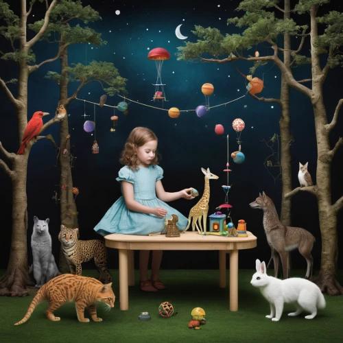 children's background,kids illustration,wonderland,fantasy picture,children's fairy tale,cat's cafe,the little girl's room,dream world,alice in wonderland,little girl with balloons,woodland animals,3d fantasy,fairy world,playset,photomanipulation,whimsical,doll kitchen,fairy forest,forest animals,whimsical animals,Photography,Documentary Photography,Documentary Photography 29