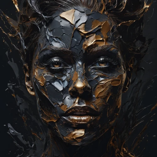 gold paint stroke,gold leaf,gold foil art,golden mask,gold mask,tears bronze,gold paint strokes,woman face,masquerade,foil and gold,woman's face,wooden mask,digital art,foil,head woman,world digital painting,biomechanical,face portrait,shattered,echo,Photography,Fashion Photography,Fashion Photography 02