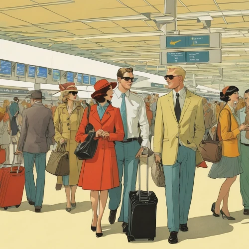 vintage illustration,travel poster,fifties,airline travel,model years 1958 to 1967,airport,vintage 1950s,heathrow,50's style,mid century,dulles,baggage hall,commuting,the girl at the station,luggage and bags,retro 1950's clip art,berlin brandenburg airport,40 years of the 20th century,high-speed rail,travelers,Conceptual Art,Daily,Daily 08