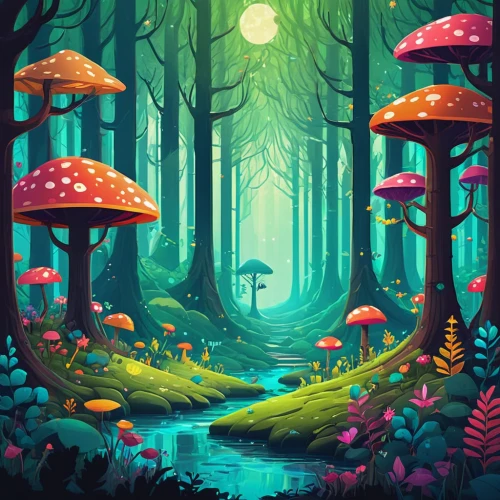 mushroom landscape,mushroom island,forest mushrooms,fairy forest,forest mushroom,mushrooms,cartoon forest,forest floor,fairytale forest,fairy world,toadstools,forest of dreams,forest background,fairy village,enchanted forest,forest,cartoon video game background,the forest,amanita,mushroom,Illustration,Paper based,Paper Based 27