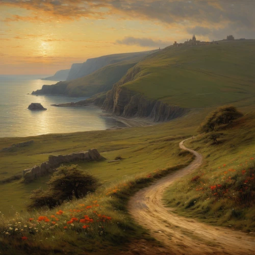 coastal landscape,cliff coast,robin hood's bay,landscape with sea,sceleton coast,coastal road,the road to the sea,runswick bay,antrim,gower,carrick-a-rede,south stack,isle of may,cliff top,chalk cliff,cliff of moher,exmoor,winding road,dorset,cornwall,Art,Classical Oil Painting,Classical Oil Painting 13