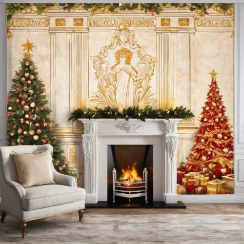 christmas fireplace,christmas gold and red deco,christmas room,christmas motif,gold foil christmas,fireplace,christmas decor,christmas gold foil,fire place,advent decoration,christmas scene,christmas landscape,christmas decoration,christmas banner,festive decorations,watercolor christmas background,decorates,mantel,christmas wallpaper,fireplaces,Art,Classical Oil Painting,Classical Oil Painting 02