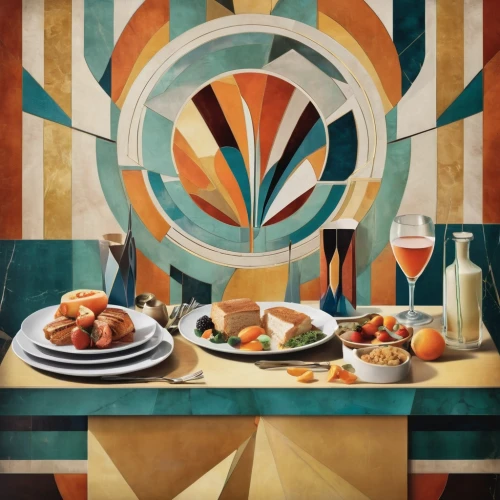 placemat,art deco background,breakfast plate,bellini,retro diner,art deco,tableware,cooking book cover,transistor,food collage,abstract retro,dartboard,the dining board,still life with onions,food table,breakfast table,still life with jam and pancakes,danish breakfast plate,small plate,aperol,Illustration,Vector,Vector 18