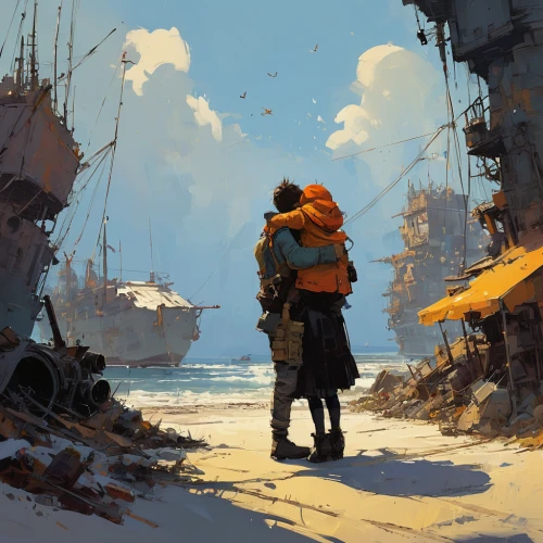 ship wreck,travelers,exploration of the sea,harbor,seafarer,rust-orange,digital nomads,beach walk,ship,ship travel,seaport,sea-shore,old ships,traveler,seaside,sea scouts,seafaring,fishermen,ships,on the shore,Conceptual Art,Sci-Fi,Sci-Fi 01