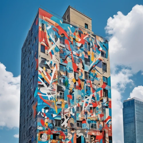 mural,graffiti art,climbing wall,facade painting,colorful facade,painted block wall,skycraper,sky apartment,urban art,public art,wall painting,apartment block,high-rise building,building block,streetart,murals,shipping containers,multistoreyed,skyscraper,wall paint,Illustration,Black and White,Black and White 25