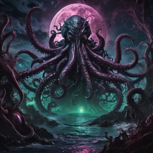 kraken,calamari,tentacles,octopus,cuthulu,pink octopus,deep sea,tentacle,medusa gorgon,giant squid,cephalopod,iridigorgia,octopus tentacles,squid game card,medusa,god of the sea,sea god,hinnom,gorgon,fun octopus,Illustration,Realistic Fantasy,Realistic Fantasy 47