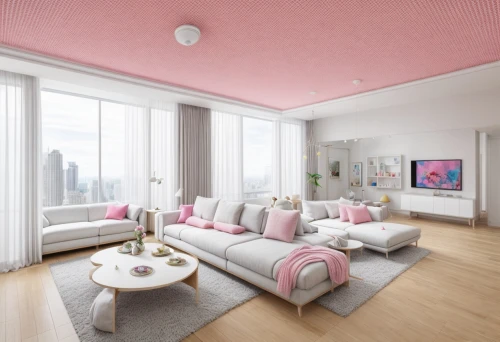 sky apartment,modern room,penthouse apartment,livingroom,great room,modern decor,bonus room,living room,apartment lounge,baby room,hoboken condos for sale,3d rendering,shared apartment,contemporary decor,natural pink,color pink white,modern living room,family room,apartment,the little girl's room,Interior Design,Living room,Japanese,Japanese Kawaii