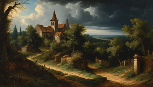 church painting,dutch landscape,landscape,home landscape,rural landscape,forest landscape,fantasy landscape,landscape background,high landscape,stave church,gothic church,robert duncanson,castle of the corvin,frederic church,autumn landscape,fredric church,panoramic landscape,the black church,farm landscape,small landscape,Art,Classical Oil Painting,Classical Oil Painting 16