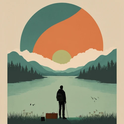 travel poster,travel trailer poster,man silhouette,suitcase in field,nature and man,pines,film poster,forrest,silhouette of man,arrival,silhouette art,the wanderer,book cover,suitcase,traveller,map silhouette,sci fiction illustration,wanderer,media concept poster,traveler,Illustration,Japanese style,Japanese Style 08