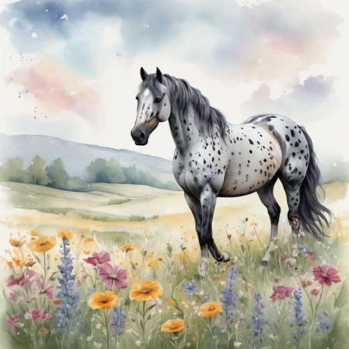 meadow in pastel,appaloosa,painted horse,equine,spring unicorn,digiscrap,watercolor background,meadow landscape,watercolor floral background,draft horse,arabian horse,springtime background,flowering meadow,colorful horse,meadow,a white horse,meadow flowers,spring meadow,unicorn background,flower meadow,Illustration,Paper based,Paper Based 02