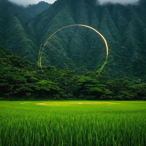 time spiral,electric arc,japan landscape,trajectory,light trail,circular,long grass,hoop (rhythmic gymnastics),epicycles,ricefield,portals,hula hoop,circle,semi circle arch,concentric,kinetic art,aerial hoop,stargate,circle around tree,3d archery,Conceptual Art,Daily,Daily 10