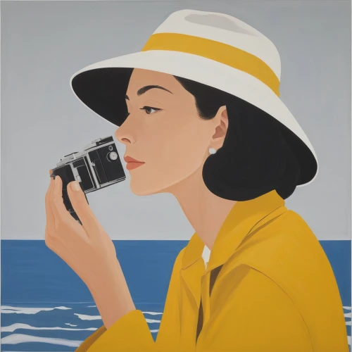 camera illustration,travel poster,art deco woman,woman holding a smartphone,two-way radio,light meter,telephone operator,retro women,a girl with a camera,mercury transit,binoculars,monocular,vintage illustration,retro woman,travel woman,satellite phone,portrait photographers,viewphone,vintage art,twin-lens reflex,Conceptual Art,Oil color,Oil Color 13
