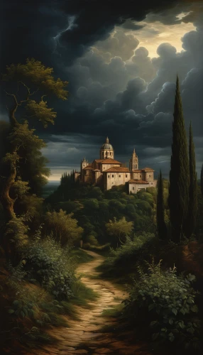 rome night,palatine hill,rome at night,night scene,fantasy landscape,aventine hill,castle of the corvin,fantasy picture,rome 2,appia,world digital painting,moonlit night,home landscape,ancient rome,monastery of santa maria delle grazie,volterra,italian painter,landscape background,tuscan,apulia,Art,Classical Oil Painting,Classical Oil Painting 05